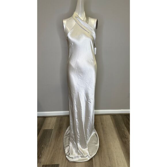 NWT GALVAN LONDON SATIN PANDORA DRESS PLATINUM SIZE US4 $1695 - Picture 7 of 15